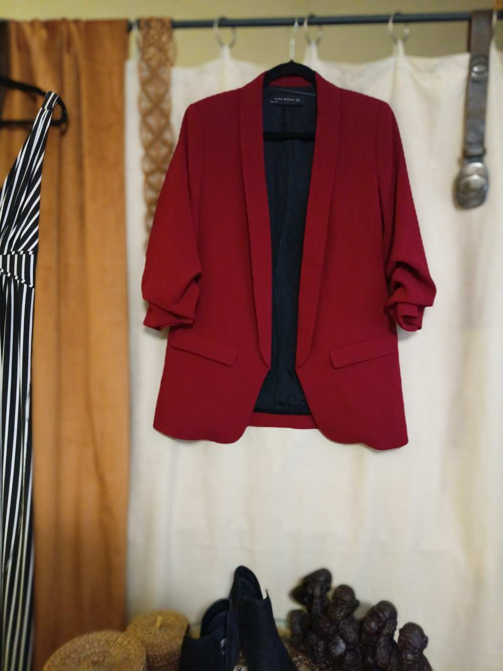 Zara Wine Red Open-Front Blazer